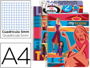 CUADERNO ESPIRAL LIDERPAPEL MICROPERFORADO A4 80H CUADRO 5MM 4 COLORES MY SCENE TAPA BLANDA 60 GR