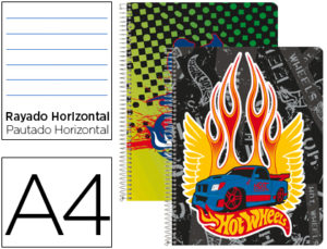 CUADERNO ESPIRAL LIDERPAPEL MICROPERFORADO A4 80H HORIZONTAL 4 COLORES HOT WHEELS TCARTONCILLO 60 GR