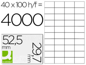 ETIQUETA ADHESIVA Q-CONNECT KF00574 -TAMAÑO 52,5X29,7 MM -FOTOCOPIADORA -LASER -INK-JET-CAJA CON 100 HOJAS DIN A4