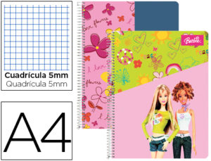 CUADERNO ESPIRAL LIDERPAPEL MICROPERFORADO A4 80H CUADRO 5MM 4 TALADROS BARBIE TAPA BLANDA 60 GR