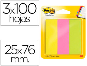 BLOC DE NOTAS ADHESIVAS QUITA Y PON POST-IT 671/3 MININOTAS ROSA/VERDE/AMARILLO NEON