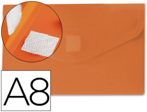CARPETA LIDERPAPEL DOSSIER BROCHE POLIPROPILENO DIN A8 NARANJA CON CIERRE DE VELCRO
