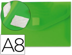 CARPETA LIDERPAPEL DOSSIER BROCHE POLIPROPILENO DIN A8 VERDE CON CIERRE DE VELCRO