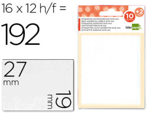 ETIQUETAS LIDERPAPEL SOBRE DE 10 H. + 2 H. OBSEQUIO 19X27 MM -16 UNIDADES POR HOJA