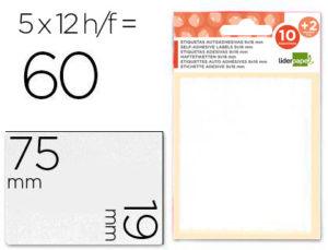 ETIQUETAS LIDERPAPEL SOBRE DE 10 H. + 2 H. OBSEQUIO 19X75 MM -5 UNIDADES POR HOJA