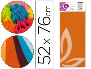 PAPEL SEDA LIDERPAPEL 52X76CM 18G/M2 BOLSA DE 5 HOJAS NARANJA
