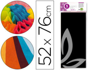 PAPEL SEDA LIDERPAPEL 52X76CM 18G/M2 BOLSA DE 5 HOJAS NEGRO