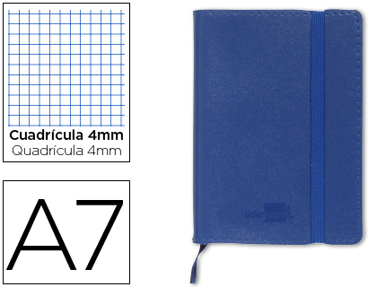 LIBRETA LIDERPAPEL SIMIL PIEL A7 120 HOJAS 70G/M2 CUADRO 4MM SIN MARGEN AZUL
