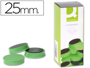 IMANES PARA SUJECION Q-CONNECT IDEAL PARA PIZARRAS MAGNETICAS25 MM VERDE -CAJA DE 10 IMANES