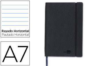 LIBRETA LIDERPAPEL SIMIL PIEL A7 120 HOJAS 70G/M2 HORIZONTAL SIN MARGEN NEGRO