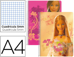 CUADERNO ESPIRAL LIDERPAPEL MICROPERFORADO A4 80H CUADRO 5MM 6 TALADROS BARBIE TAPA BLANDA 60 GR