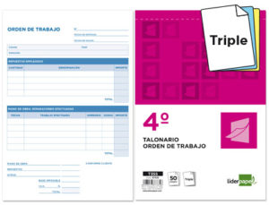 TALONARIO LIDERPAPEL ORDEN DE TRABAJO CUARTO ORIGINAL Y 2 COPIAS T355