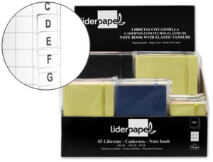 LIBRETA LIDERPAPEL SIMIL PIEL 120 HOJAS 70G/M2 CUADRO 4MM + INDICE EXPOSITOR DE 45 UNIDADES COLORES SURTIDOS