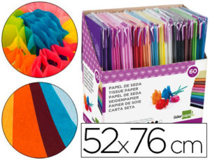 PAPEL SEDA LIDERPAPEL 52X76 CM EXPOSITOR 60 BOLSAS DE 5 HOJAS12 COLORES SURTIDOS