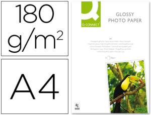 PAPEL Q-CONNECT FOTO GLOSSY DIN A4 ALTA CALIDAD DIGITAL PHOTO -PARA INK-JET BOLSA DE 50 HOJAS DE 180 GR