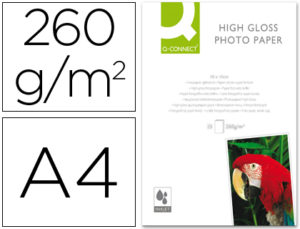 PAPEL Q-CONNECT FOTO GLOSSY DIN A4 ALTA CALIDAD DIGITAL PHOTO -PARA INK-JET BOLSA DE 50 HOJAS DE 260 GR