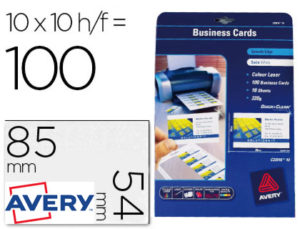 TARJETAS VISITA AVERY IMPRIMIBLES PARA LASER 200 GR 100 UNIDADES
