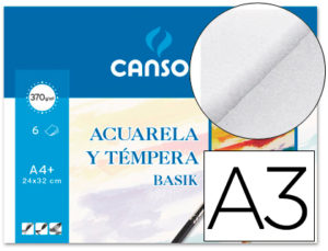 PAPEL ACUARELA BASIK CANSON DIN A3 370 GR PACK DE 6 HOJAS