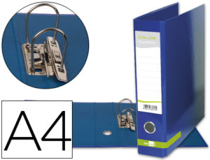 ARCHIVADOR DE PALANCA LIDERPAPEL A4 COLOR SYSTEM FORRADO SIN RADO LOMO 80MM AZUL COMPRESOR METALICO