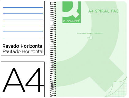 CUADERNO ESPIRAL Q CONNECT A4 MICRO TAPA PLASTICO 80H 70G HORIZONTAL SIN BANDAS 4 TALADROS VERDE
