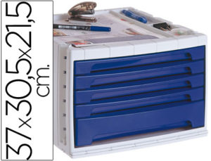 FICHERO CAJONES DE SOBREMESA Q-CONNECT 370X305X215 MM BANDEJA ORGANIZADORA SUPERIOR 5 CAJONES AZUL OPACO