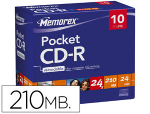 CD-R MEMOREX MINI CAPACIDAD 21 0MB VELOCIDAD 24X BOTE 10 UNIDADES