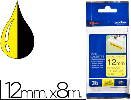 CINTA BROTHER TZE-S631 AMARILLO-NEGRO 12MM LONGITUD 8 MT SUPERADHESIVA