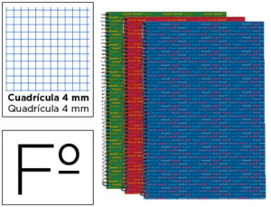 CUADERNO ESPIRAL LIDERPAPEL FOLIO MULTILIDER TAPA FORRADA 80H 80 GR CUADRO 4MM CON MARGEN COLORES SURTIDOS