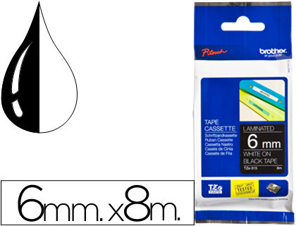 CINTA BROTHER TZE-315 NEGRO-BLANCO 6MM LONGITUD 8MT