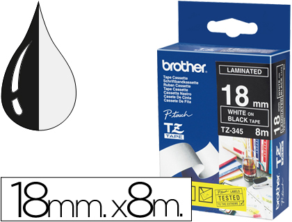 CINTA BROTHER TZE-345 NEGRO-BLANCO 18MM LONGITUD 8MT