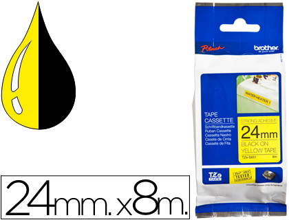 CINTA BROTHER TZE-S651 AMARILLO-NEGRO 24MM LONGITUD 8 MT SUPERADHESIVA
