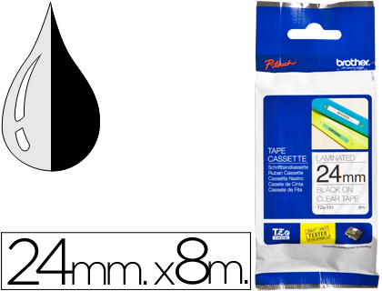 CINTA BROTHER TZE-151 TRANSPARENTE -NEGRO 24MM LONGITUD 8 MT