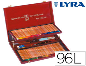 LAPICES DE COLORES LYRA REMBRANDT ACUARELABLE 96 COLORES ESTUCHE MADERA+LAPIZ NEGRO+CUCHILLA+TABLA