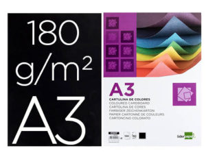 CARTULINA LIDERPAPEL A3 180G/M2 NEGRO PAQUETE DE 100