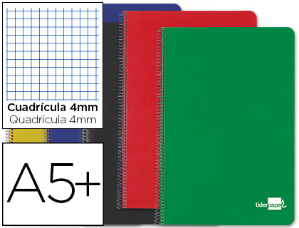CUADERNO ESPIRAL LIDERPAPEL CUARTO TAPA DURA 80H 60 GR CUADRO 4MM CON MARGEN COLORES SURTIDOS