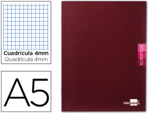 LIBRETA LIDERPAPEL SCRIPTUS A5 48 HOJAS 90G/M2 CUADRO 4MM CON MARGEN COLOR BURDEOS