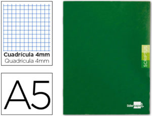 LIBRETA LIDERPAPEL SCRIPTUS A5 48 HOJAS 90G/M2 CUADRO 4MM CON MARGEN COLOR VERDE