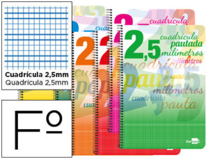 CUADERNO ESPIRAL LIDERPAPEL FOLIO PAUTAGUIA TAPA BLANDA 80H 75 GR CUADRO PAUTADO 2,5MM CON MARGEN COLORES SURTIDOS
