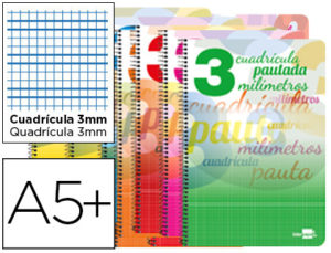 CUADERNO ESPIRAL LIDERPAPEL CUARTO PAUTAGUIA TAPA BLANDA 40H 80 GR CUADRO PAUTADO 3 MM CON MARGEN COLORES SURTIDOS