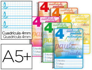 CUADERNO ESPIRAL LIDERPAPEL CUARTO PAUTAGUIA TAPA BLANDA 40H 80 GR CUADRO PAUTADO 4MM COLORES SURTIDOS