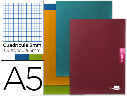 LIBRETA LIDERPAPEL SCRIPTUS A5 PLUS 48 HOJ. 90G/M2 CUADRO 3MMCON MARGEN
