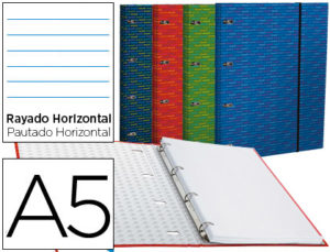CARPETA CON RECAMBIO LIDERPAPEL A5 HORIZONTAL FORRADA 4 ANILLAS 20MM