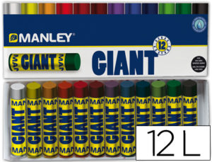 LAPICES CERA MANLEY GIANT MINA EXTRA 17MM CAJA DE 12 COLORES