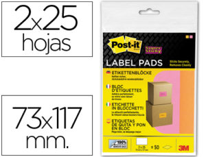 ETIQUETA ADHESIVA POST-IT SUPER STICKY REMOVIBLE PACK DE 1 BLOC ROSA Y 1 NARANJA 73X117 MM