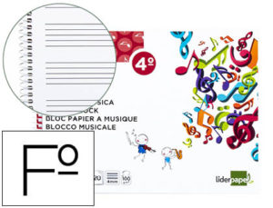 BLOC MUSICA LIDERPAPEL PENTAGRAMA 4MM CUARTO 20 HOJAS 100G/M2