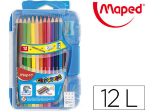 LAPICES DE COLORES MAPED COLOR PEPS DE 12 COLORES CON GOMA Y SACAPUNTAS CAJA INTELIGENTE CON BISAGRA