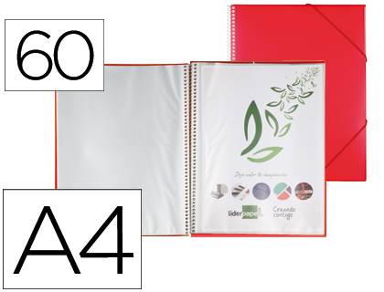 CARPETA LIDERPAPEL ESCAPARATE CON ESPIRAL 60 FUNDAS POLIPROPILENO DIN A4 ROJO