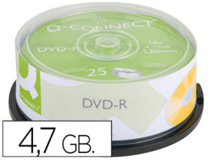 DVD-R Q-CONNECT CAPACIDAD 4,7GB DURACION 120MIN VELOCIDAD 16X BOTE DE 25 UNIDADES