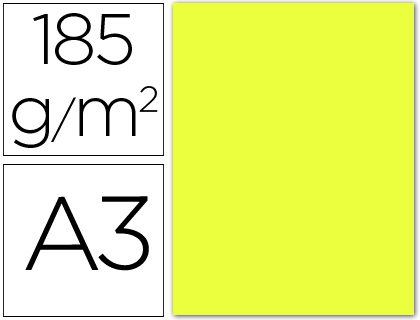 CARTULINA GUARRO DIN A3 AMARILLO LIMON 185 GR PAQUETE 50 H