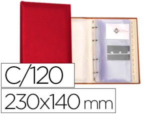 TARJETERO AUTOGRAPH 4 ANILLAS 20 FUNDAS CON INDICE ALFABETICO PARA 120 TARJETAS 230X140 MM COLOR ROJO